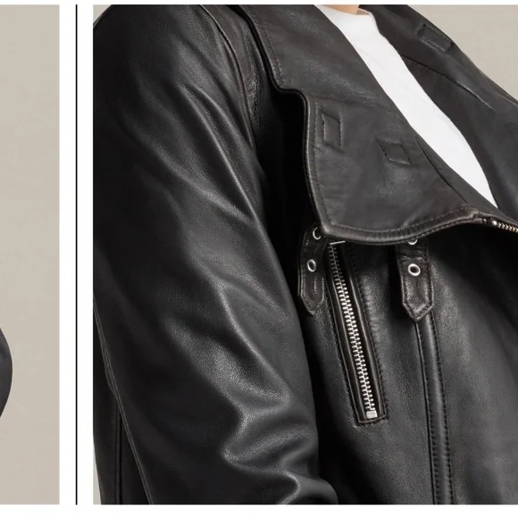 AllSaints Bales Leather Biker Jacket Black Lamb Leather Asymmetric Zip – US 0 - Picture 2 of 10